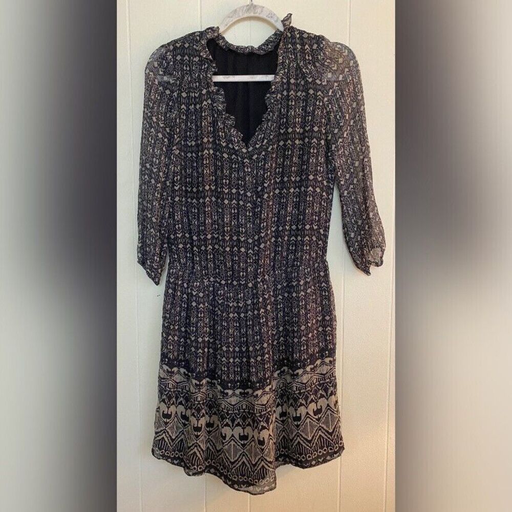 Mossimo Dutti Dress Women’s 4 Mulberry Silk Black Cream Ruffles Coquette Girl